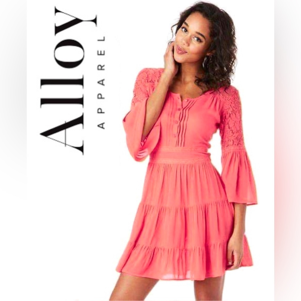 ALLOY "Kayla" Coral Boho Dress, Size Small, EUC